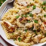 Crockpot Garlic Parmesan Chicken Pasta