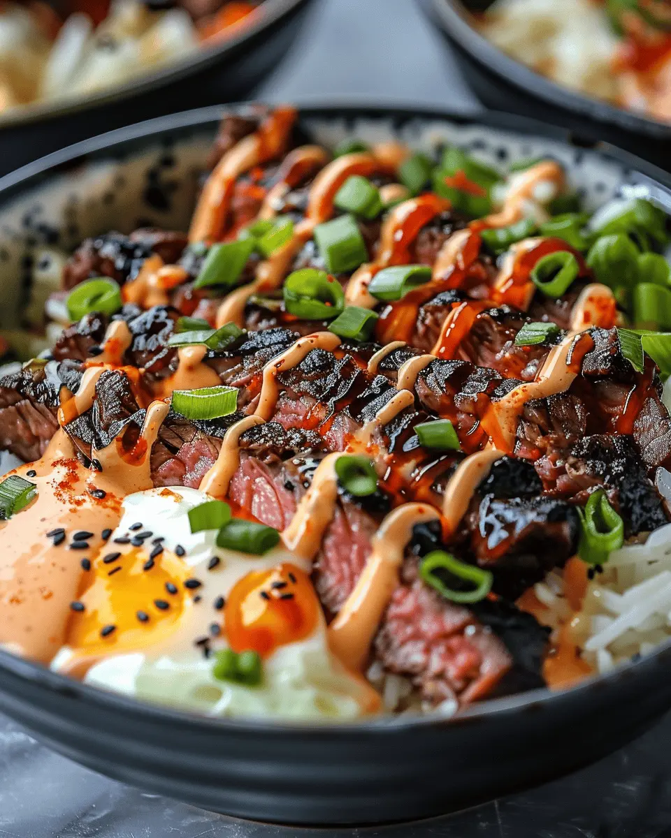 Korean BBQ Steak Rice Bowls with Spicy Cream Sauce: Easy Indulgence