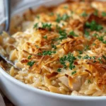 French Onion Chicken Orzo Casserole