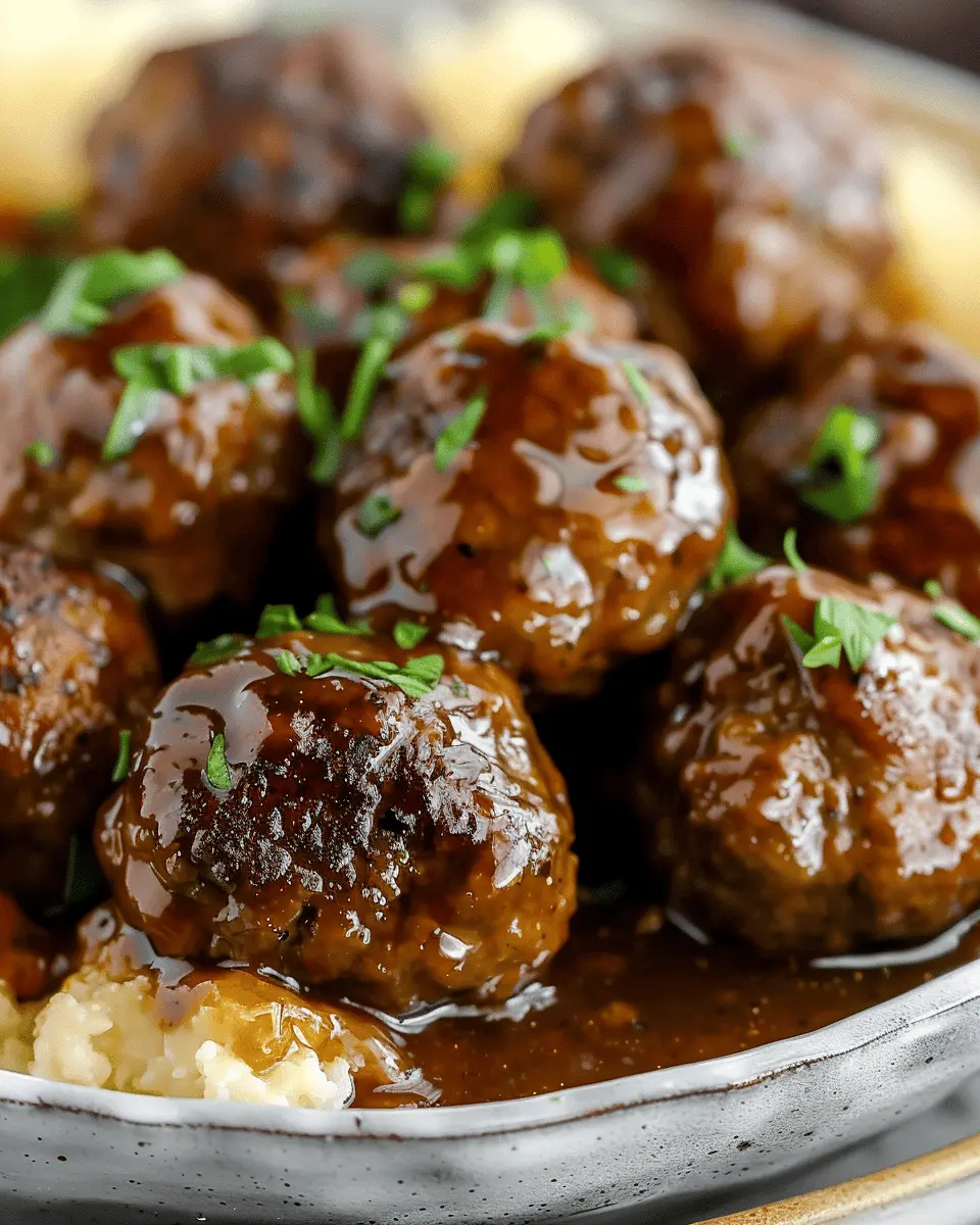 Tasty Slow Cooker Salisbury Steak Meatballs with Turkey Bacon Twist