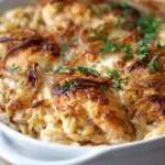 French Onion Chicken Orzo Casserole