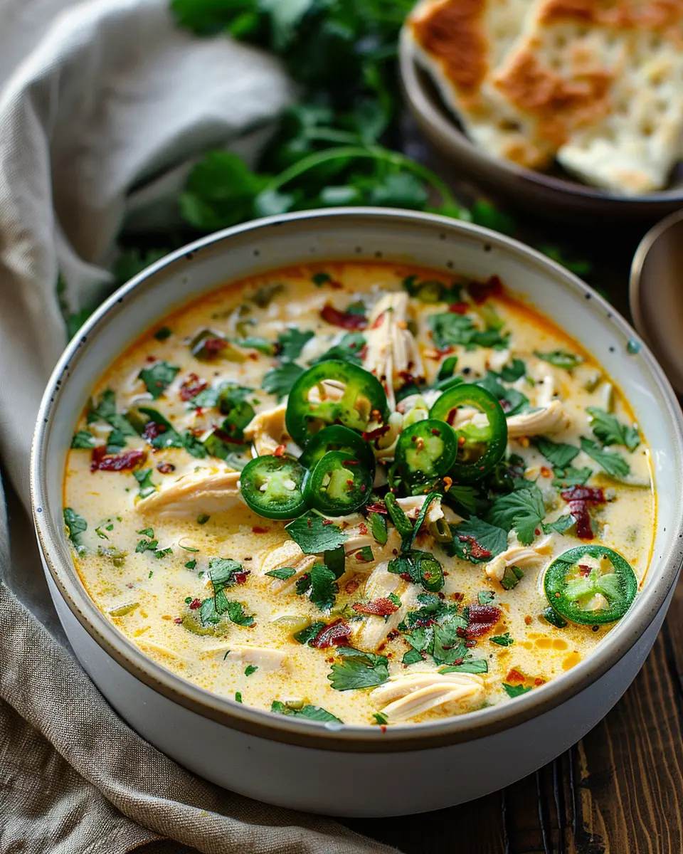 Spicy Jalapeño Popper Chicken Soup Recipe with Turkey Bacon Tips