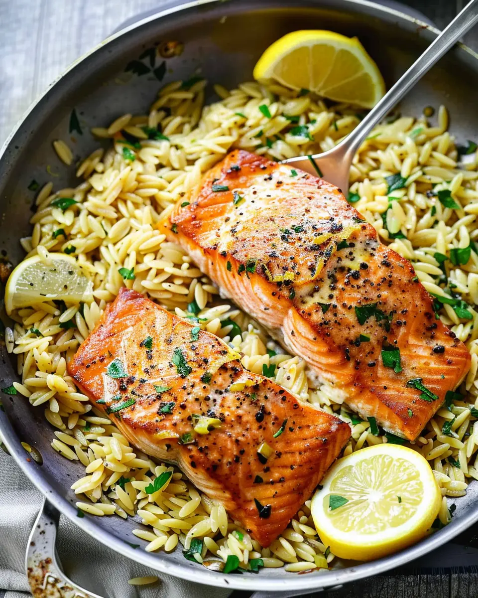 One Skillet Salmon with Lemon Orzo: A Quick and Juicy Delight