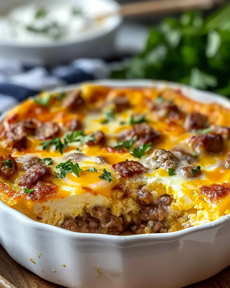 Easy Sausage and Egg Casserole with Turkey Bacon for a Cozy Breakfast