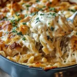 French Onion Chicken Orzo Casserole