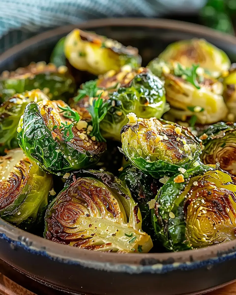 Delicious Garlic Butter Roasted Brussels Sprouts with Turkey Bacon Recipe