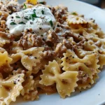 Creamy Parmesan Garlic Beef Bowtie Pasta
