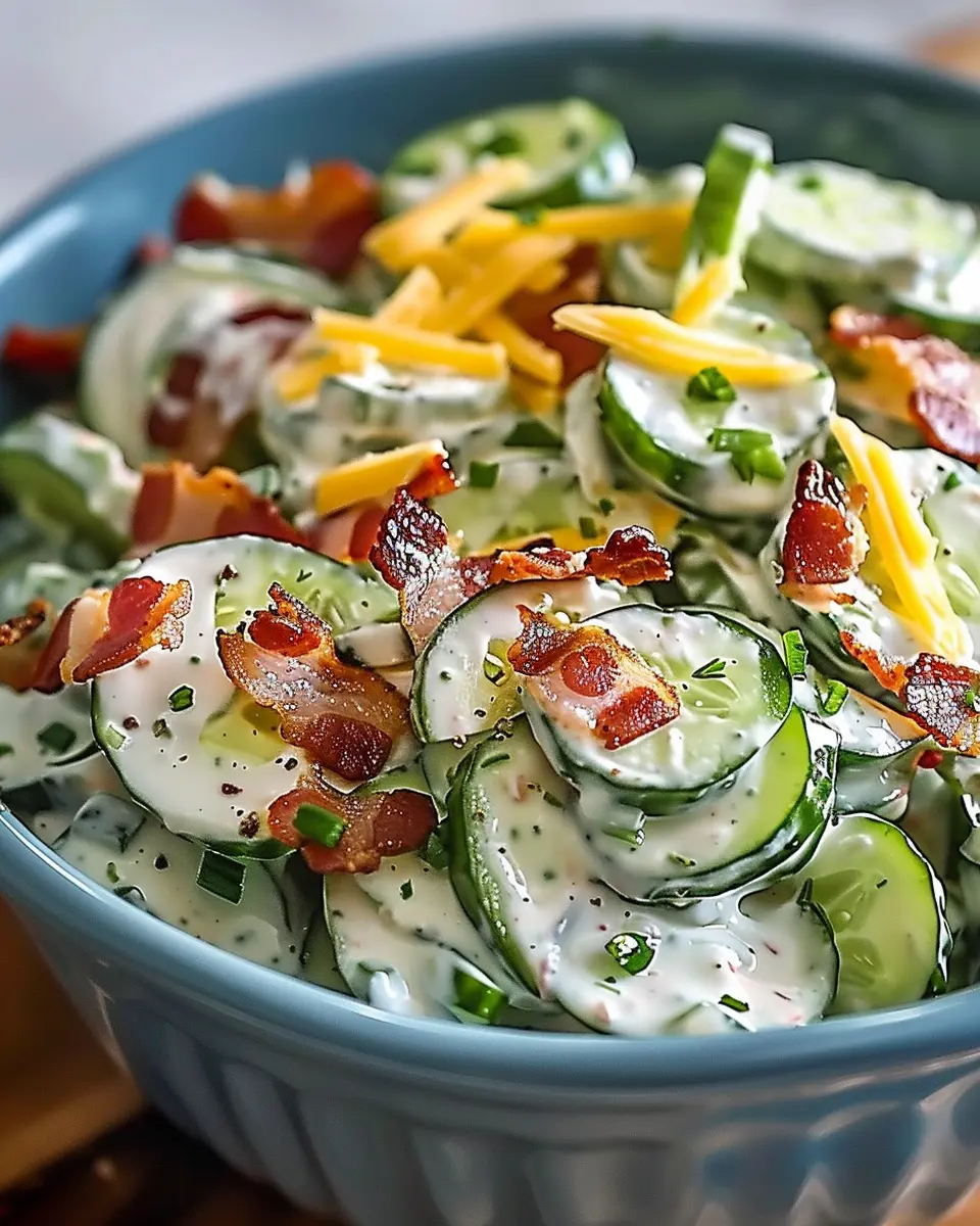 Creamy Cucumber Salad with Turkey Bacon and Cheese Delight