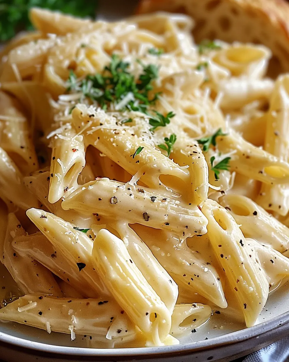 Creamy Garlic Penne Pasta with Turkey Bacon and Spinach Delight