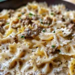 Creamy Parmesan Garlic Beef Bowtie Pasta