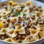 Creamy Parmesan Garlic Beef Bowtie Pasta