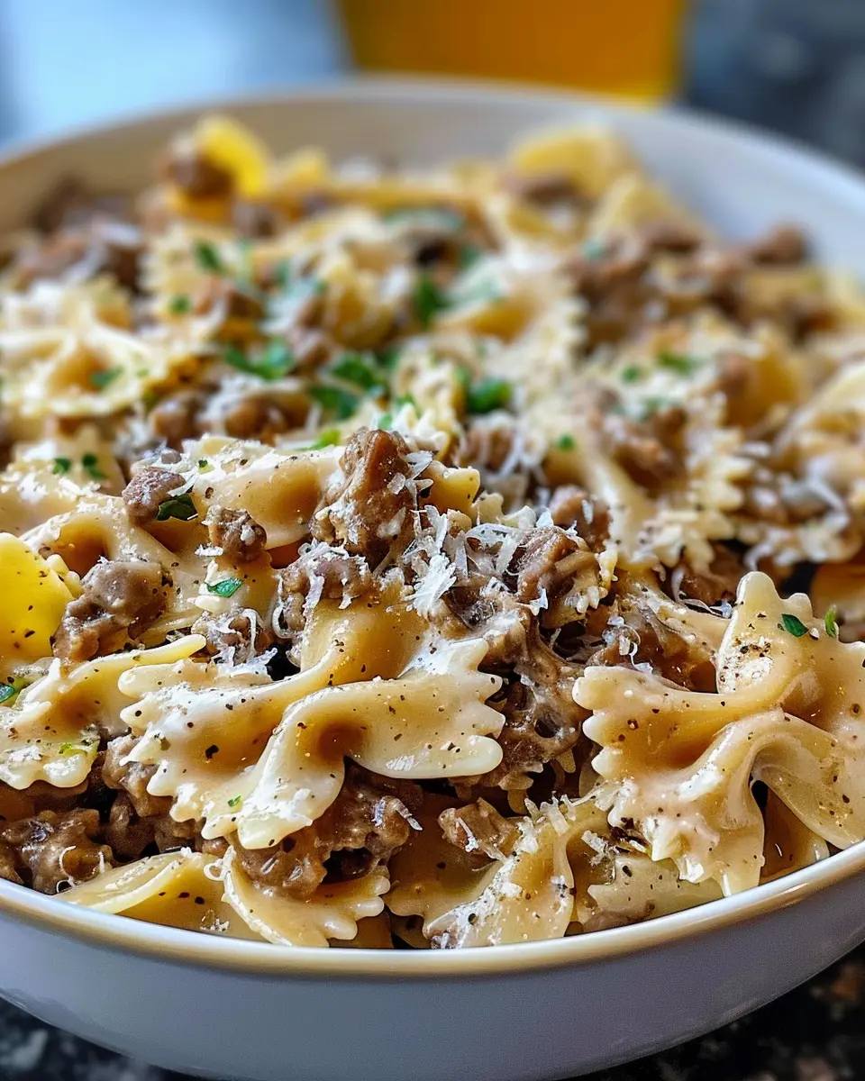 Creamy Parmesan Garlic Beef Bowtie Pasta: Easy &amp; Indulgent Delight
