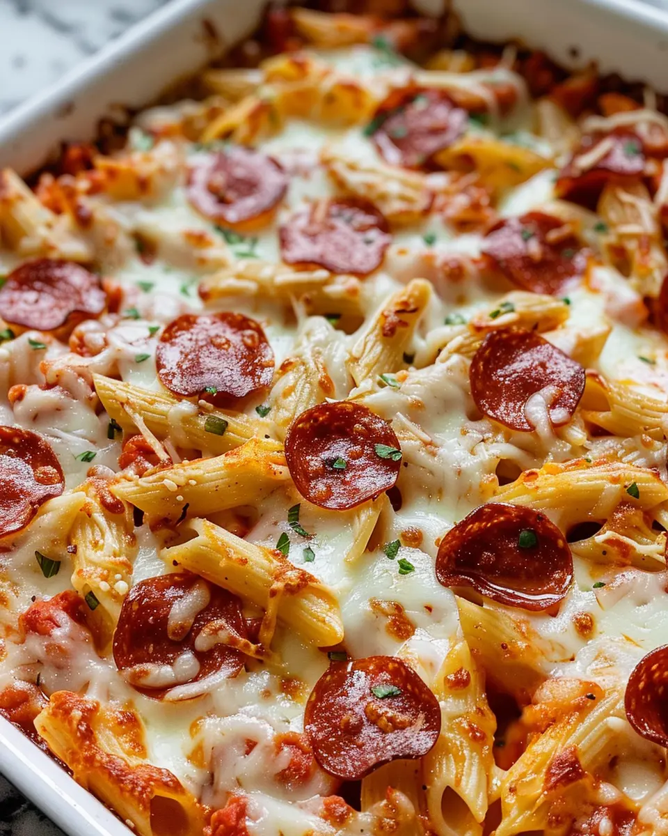 Super Easy Pizza Pasta Bake with Turkey Bacon and Chicken Ham