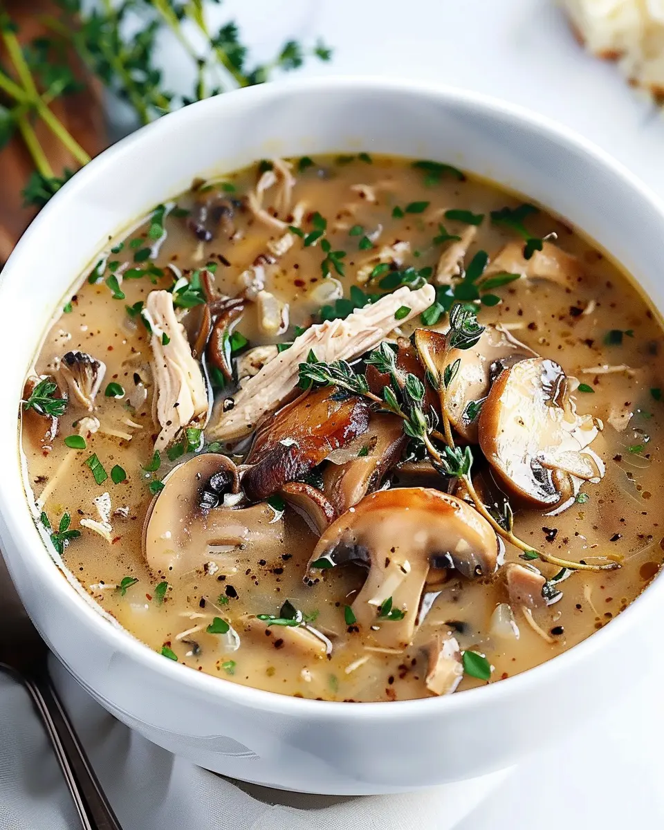 Comforting Rotisserie Chicken Soup with Turkey Bacon and Mushrooms