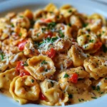 Cowboy Butter Garlic Chicken Tortellini with Fire-Roasted Red Peppers
