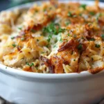 French Onion Chicken Orzo Casserole