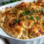 French Onion Chicken Orzo Casserole