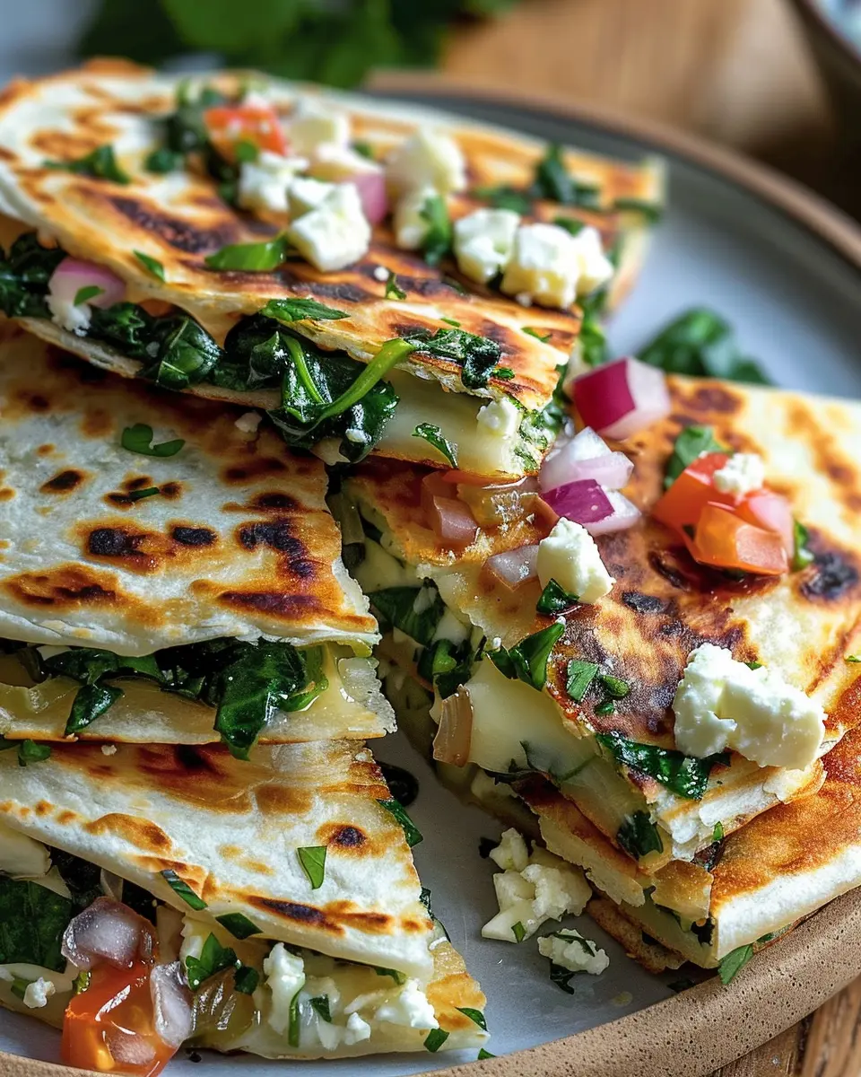 Mediterranean Quesadillas with Spinach, Feta, Mozzarella, and Red Onion: A Delicious Twist on a Classic Meal