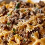 Creamy Parmesan Garlic Beef Bowtie Pasta