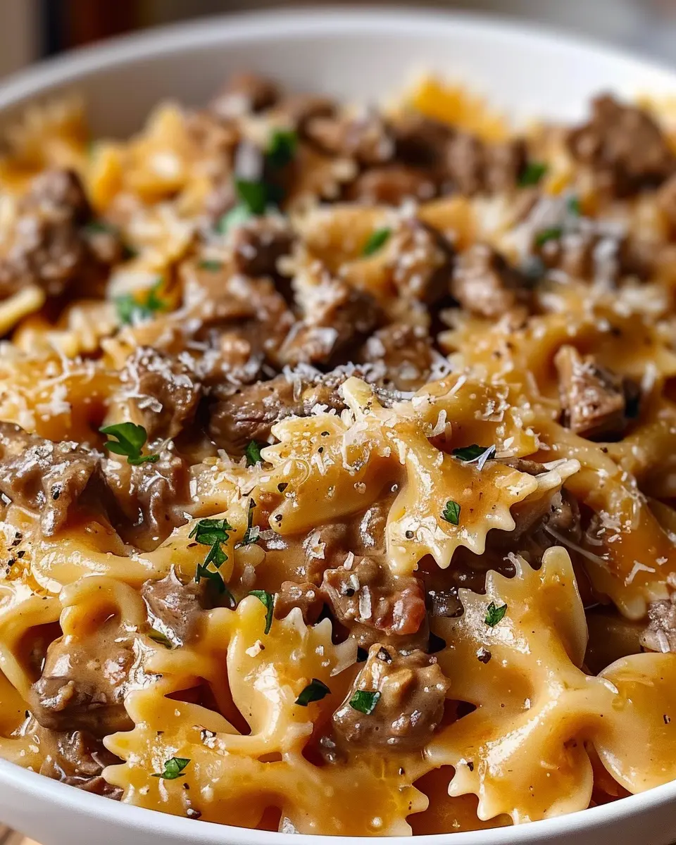 Creamy Parmesan Garlic Beef Bowtie Pasta: Easy Comfort Food Magic